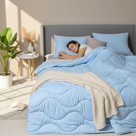 Set NordicBlue IDEIA duvet 200x220 and 2 pcs pillow 50x70 blue, hypoallergenic, artificial down, soft pillow, фото 6