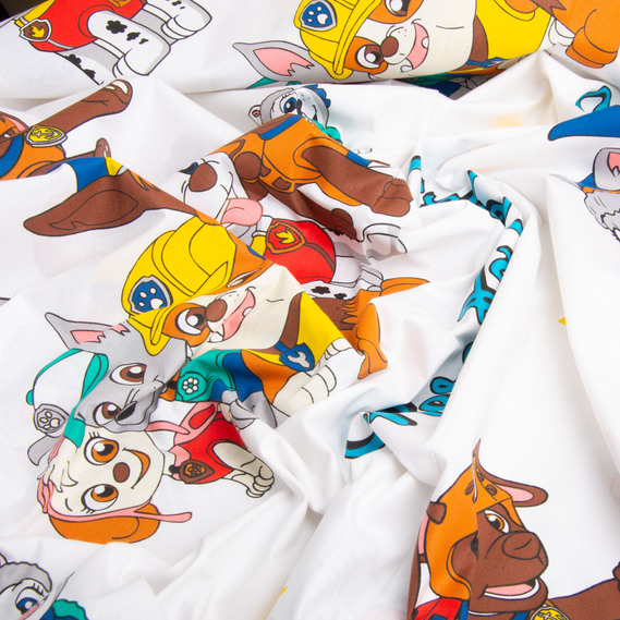 Ткань бязь ранфорс для постельного белья, хлопок, 130 гр/м2, 240 см 25090918/1 Щенячий патруль білий, фото 3