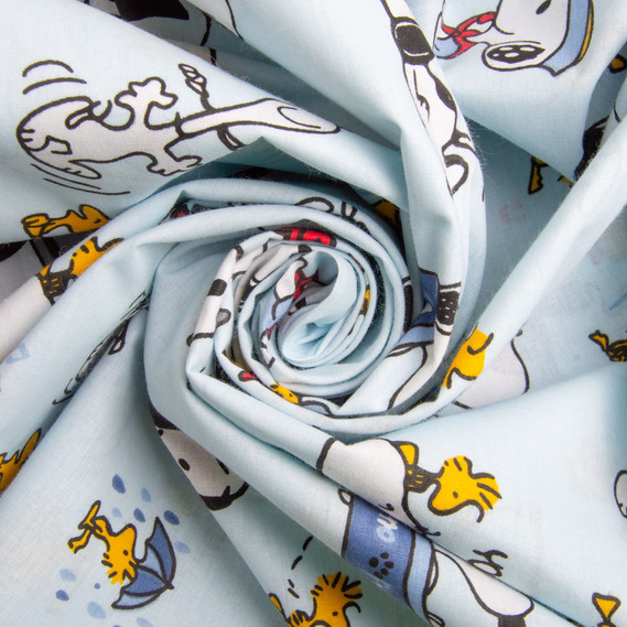 Ткань бязь ранфорс для постельного белья, хлопок, 130 гр/м2, 240 см 25011682/1 Snoopy блакитний, фото 1