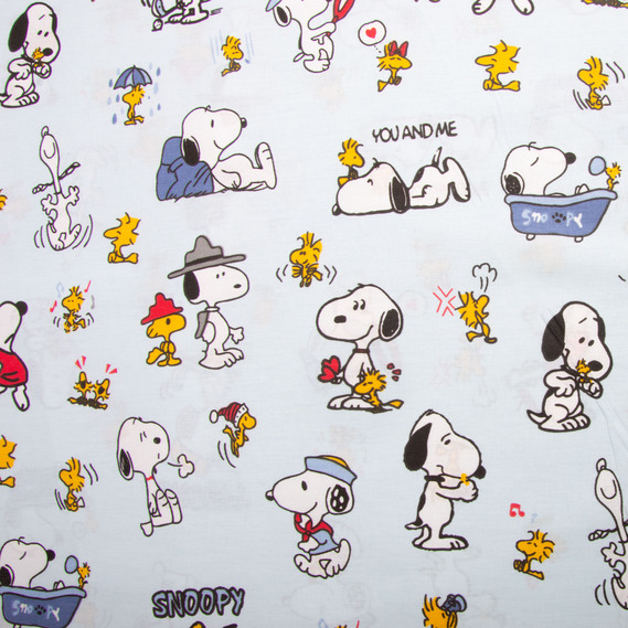 Ткань бязь ранфорс для постельного белья, хлопок, 130 гр/м2, 240 см 25011682/1 Snoopy блакитний, фото 2