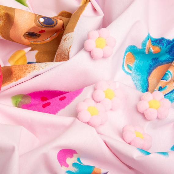 Тканина бязь ранфорс для постільної білизни, бавовна, 130 гр/м2, 240 см 25070995/7 Лабубу рожева, фото 4