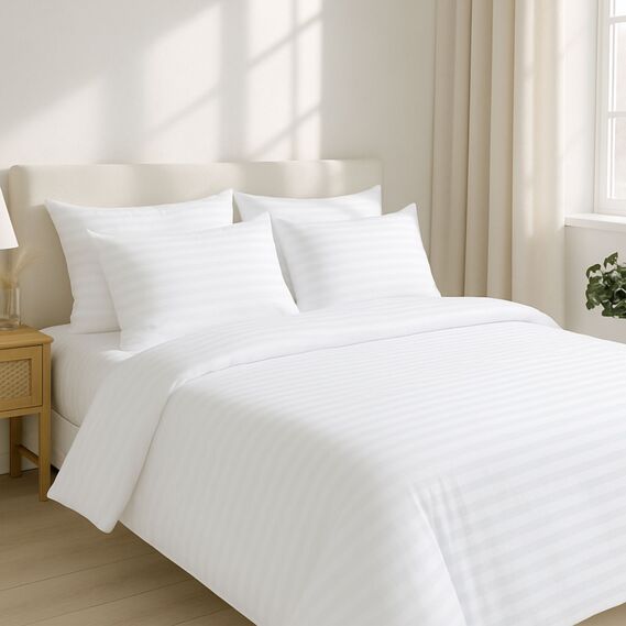 Комплект постельного белья IDEIA евро 200х220 сатин хлопок премиум страйп білий, фото 1