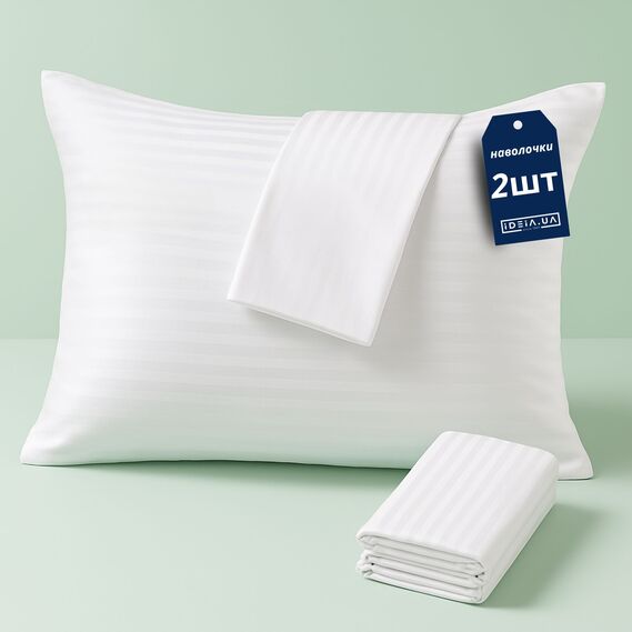 Комплект постельного белья IDEIA евро 200х220 сатин хлопок премиум страйп білий, фото 8