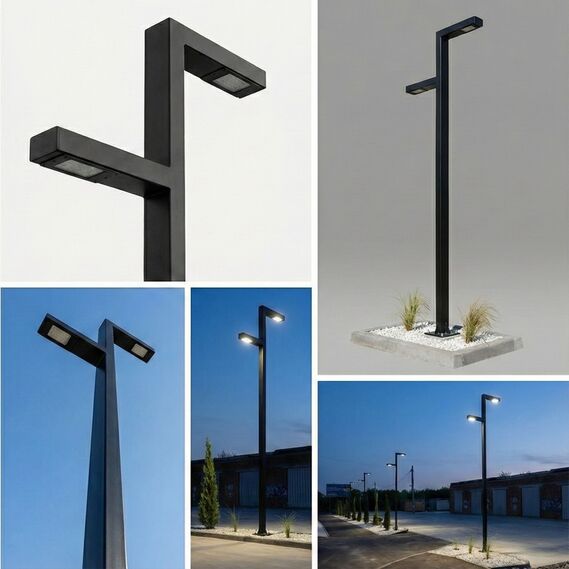 5m Modern "Loft" Street Lighting Pole, Premium Black THERMOPLASTIC Coating, 2x40W LED Fixtures Included, Made in Ukraine, фото 1