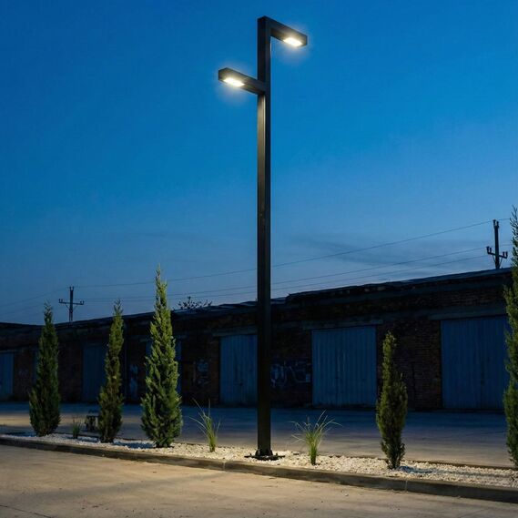5m Modern "Loft" Street Lighting Pole, Premium Black THERMOPLASTIC Coating, 2x40W LED Fixtures Included, Made in Ukraine, фото 5