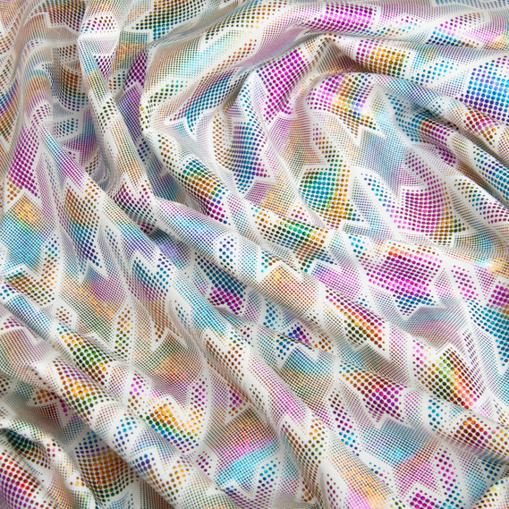 Knitted fabric Supplex Hologram 240 g/m2, stretch knitted fabric, elastic shiny fabric білий, фото 2