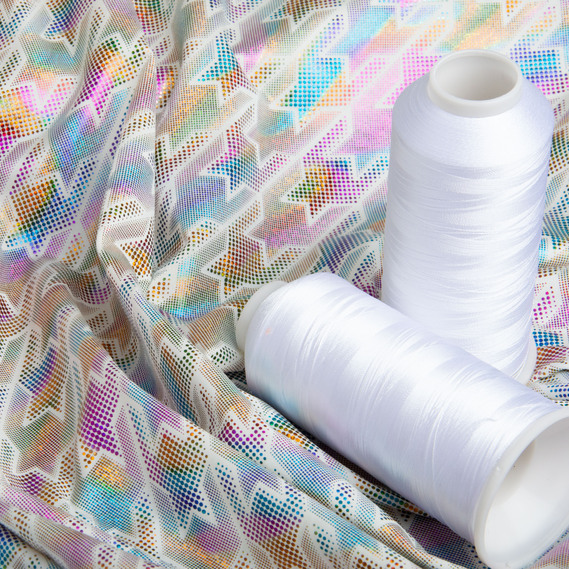 Knitted fabric Supplex Hologram 240 g/m2, stretch knitted fabric, elastic shiny fabric білий, фото 3