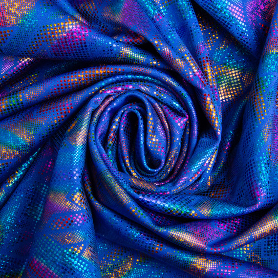 Knitted fabric Supplex Hologram 240 g/m2, stretch knitted fabric, elastic shiny fabric синій, фото 1