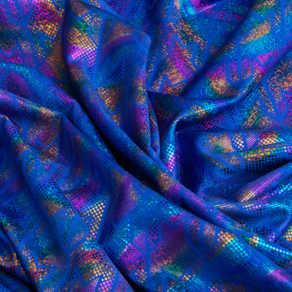 Knitted fabric Supplex Hologram 240 g/m2, stretch knitted fabric, elastic shiny fabric синій, фото 2