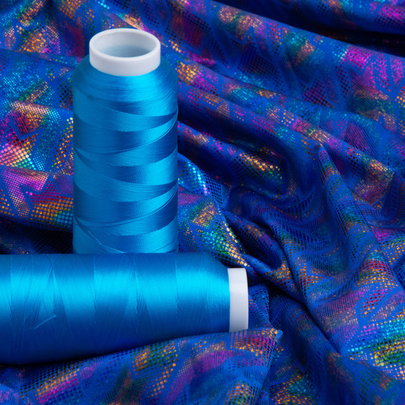 Knitted fabric Supplex Hologram 240 g/m2, stretch knitted fabric, elastic shiny fabric синій, фото 3