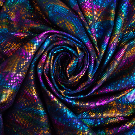 Knitted fabric Supplex Hologram 240 g/m2, stretch knitted fabric, elastic shiny fabric т/синій, фото 1