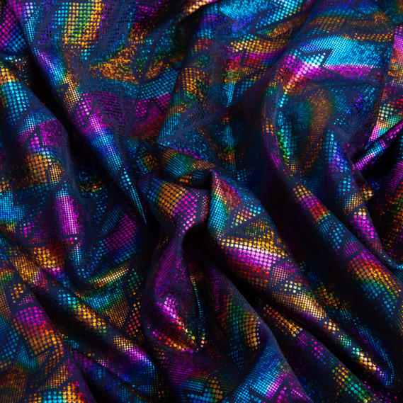 Knitted fabric Supplex Hologram 240 g/m2, stretch knitted fabric, elastic shiny fabric т/синій, фото 2