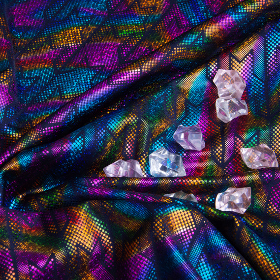 Knitted fabric Supplex Hologram 240 g/m2, stretch knitted fabric, elastic shiny fabric т/синій, фото 3