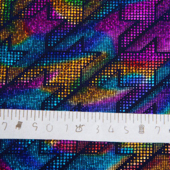 Knitted fabric Supplex Hologram 240 g/m2, stretch knitted fabric, elastic shiny fabric т/синій, фото 5
