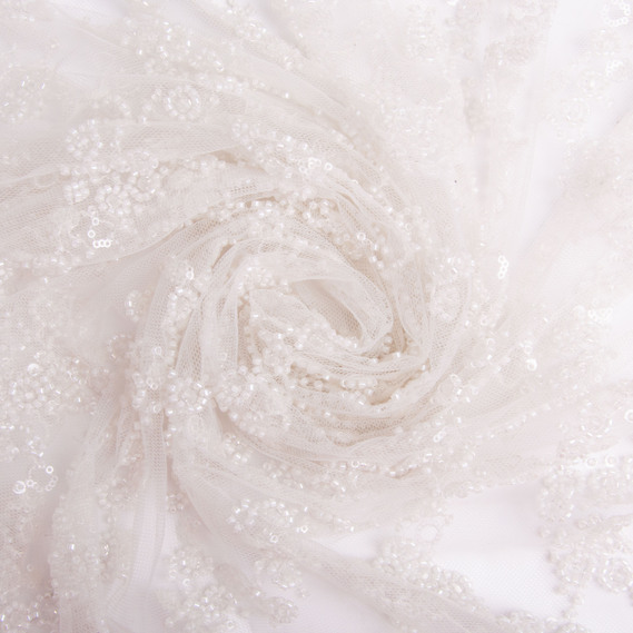 Guipure beads fabric, fancy fabric, evening dress fabric, shiny fabric біла, фото 1