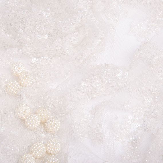 Guipure beads fabric, fancy fabric, evening dress fabric, shiny fabric біла, фото 4
