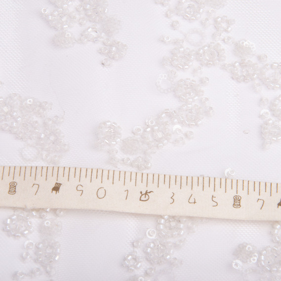 Guipure beads fabric, fancy fabric, evening dress fabric, shiny fabric біла, фото 5