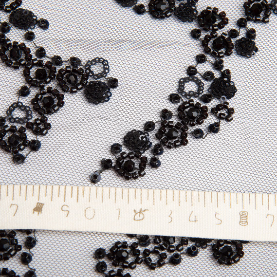 Ткань гипюр бисер, нарядная ткань, ткань для вечерних платьев, блестящая ткань чорна, фото 5