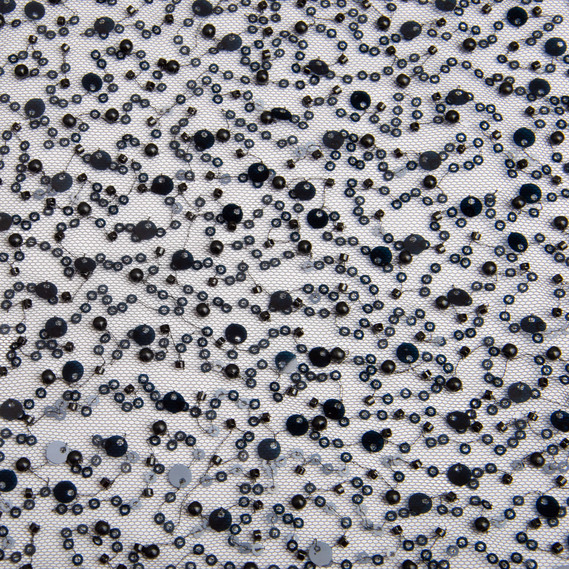 Тканина Сітка Бісер пайетка чорна, тканина для вечірніх суконь, фото 2