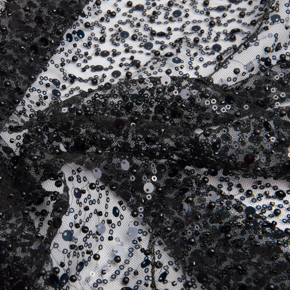 Тканина Сітка Бісер пайетка чорна, тканина для вечірніх суконь, фото 3