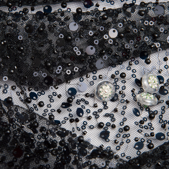 Тканина Сітка Бісер пайетка чорна, тканина для вечірніх суконь, фото 4