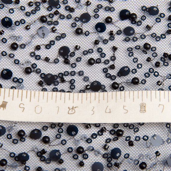 Тканина Сітка Бісер пайетка чорна, тканина для вечірніх суконь, фото 5