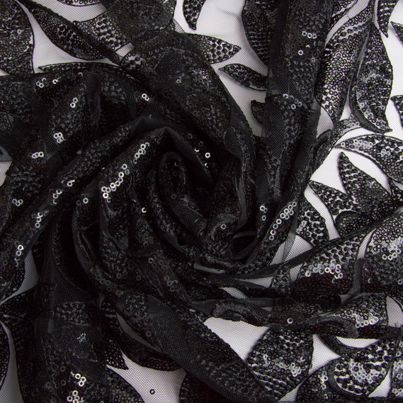 Ткань гипюр, нарядная ткань, ткань для вечерних платьев, кружевная ткань черная, фото 1
