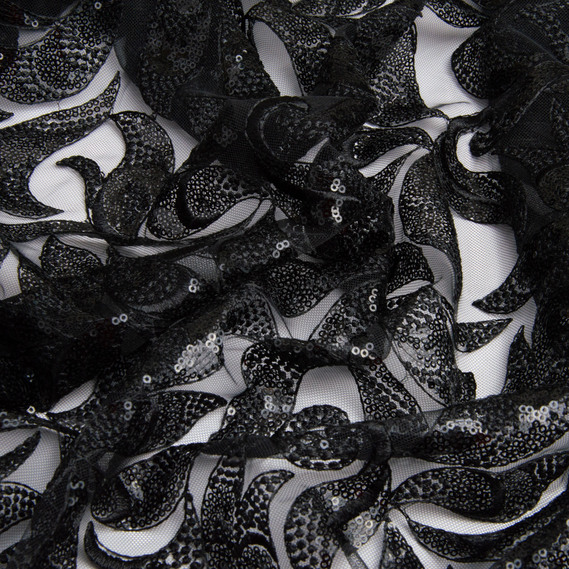 Ткань гипюр, нарядная ткань, ткань для вечерних платьев, кружевная ткань черная, фото 4