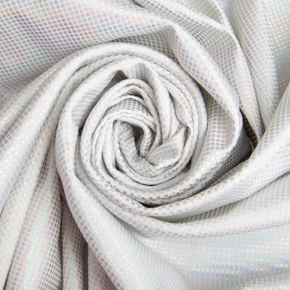 Hologram stretch knit fabric 200 gsm 145 cm shiny and elastic for evening outfits, carnival costumes, and accessories біла, фото 1