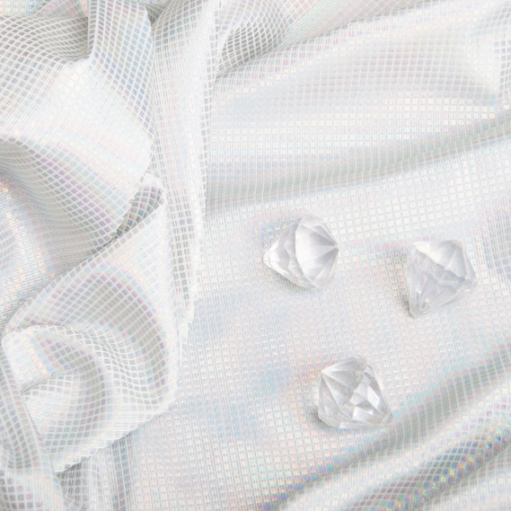 Hologram stretch knit fabric 200 gsm 145 cm shiny and elastic for evening outfits, carnival costumes, and accessories біла, фото 3