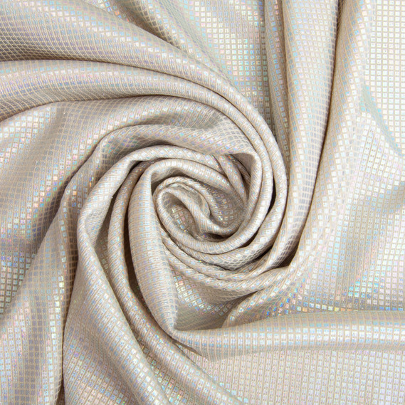Hologram stretch knit fabric 200 gsm 145 cm shiny and elastic for evening outfits, carnival costumes, and accessories беж, фото 1