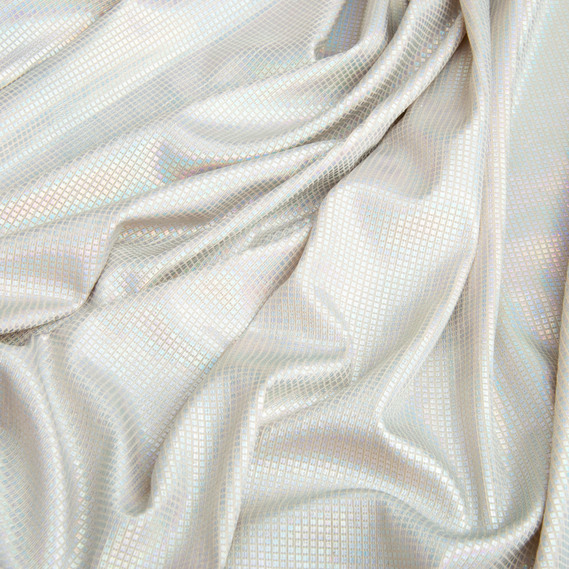 Hologram stretch knit fabric 200 gsm 145 cm shiny and elastic for evening outfits, carnival costumes, and accessories беж, фото 2