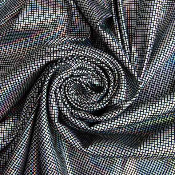 Hologram stretch knit fabric 200 gsm 145 cm shiny and elastic for evening outfits, carnival costumes, and accessories чорна, фото 1