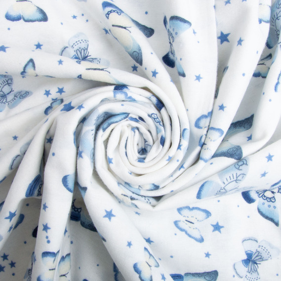 Тканина фланель бавовна 240 см 170 гр/м2, м`яка тканина для постільної білизни, пелюшок 11.23616/22 Метелики синя, фото 1