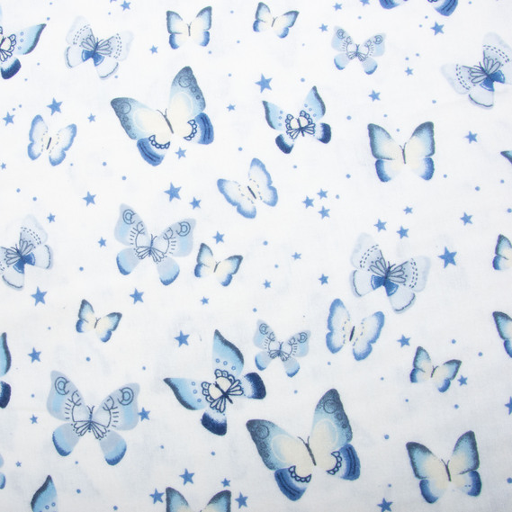 Тканина фланель бавовна 240 см 170 гр/м2, м`яка тканина для постільної білизни, пелюшок 11.23616/22 Метелики синя, фото 2