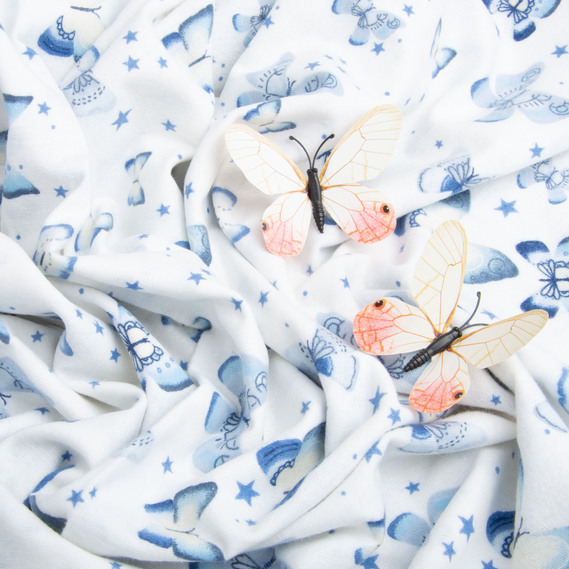 Тканина фланель бавовна 240 см 170 гр/м2, м`яка тканина для постільної білизни, пелюшок 11.23616/22 Метелики синя, фото 4