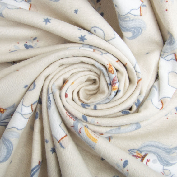 Cotton flannel fabric, 240 cm wide 170 g/m2 soft fabric suitable for bedding and baby swaddles 10.28297/22 Єдиноріг беж, фото 1