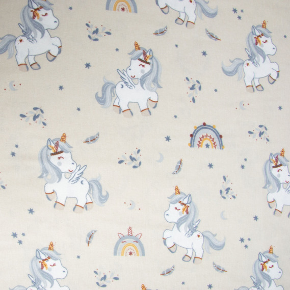Cotton flannel fabric, 240 cm wide 170 g/m2 soft fabric suitable for bedding and baby swaddles 10.28297/22 Єдиноріг беж, фото 2