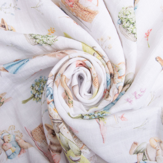Cotton muslin fabric 160 cm  218 g/m2, suitable for dresses, blouses, skirts, robes, suits, and blankets Зайчики, фото 1