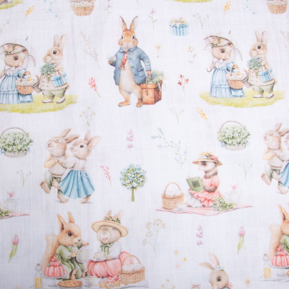 Cotton muslin fabric 160 cm  218 g/m2, suitable for dresses, blouses, skirts, robes, suits, and blankets Зайчики, фото 2