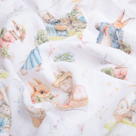 Cotton muslin fabric 160 cm  218 g/m2, suitable for dresses, blouses, skirts, robes, suits, and blankets Зайчики, фото 3