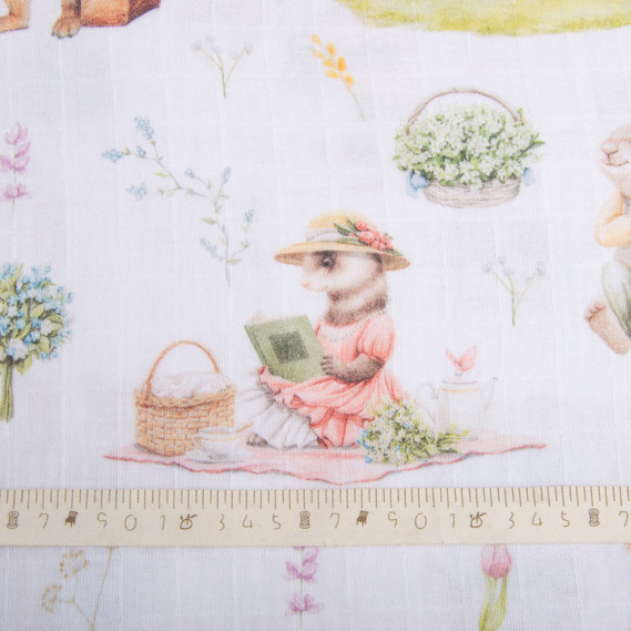 Cotton muslin fabric 160 cm  218 g/m2, suitable for dresses, blouses, skirts, robes, suits, and blankets Зайчики, фото 5