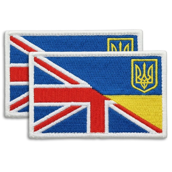 2-Piece Patch Set UK and Ukraine Flag, 5х8 cm, Dual Flag Embroidered Patch with Hook Backing, фото 1