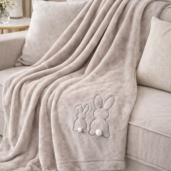 Плед покривало велсофт 170х210 см, надзвичайно м’який, з вишивкою сірий беж, фото 5