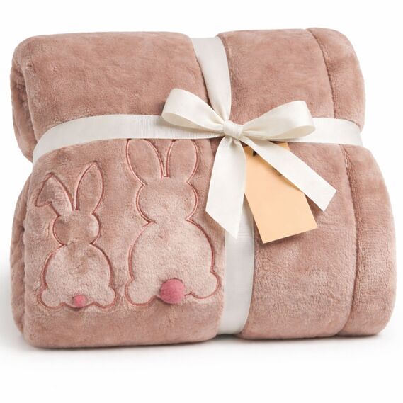 Плед покривало велсофт 170х210 см, надзвичайно м’який, з вишивкою пудра, фото 1