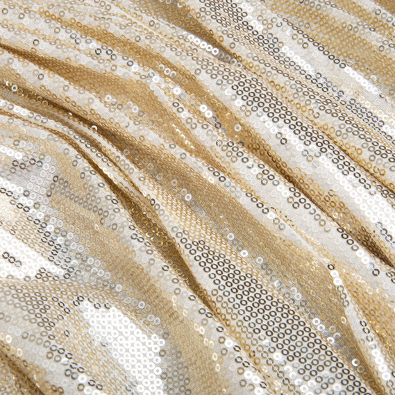 Ткань трикотаж пайетки 140 см 195 гр/м2, для вечерних платьев, костюмов, юбок и сценической одежды св/золото, фото 3