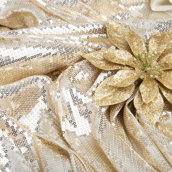 Ткань трикотаж пайетки 140 см 195 гр/м2, для вечерних платьев, костюмов, юбок и сценической одежды св/золото, фото 4