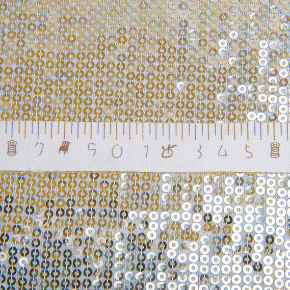 Ткань трикотаж пайетки 140 см 195 гр/м2, для вечерних платьев, костюмов, юбок и сценической одежды св/золото, фото 5