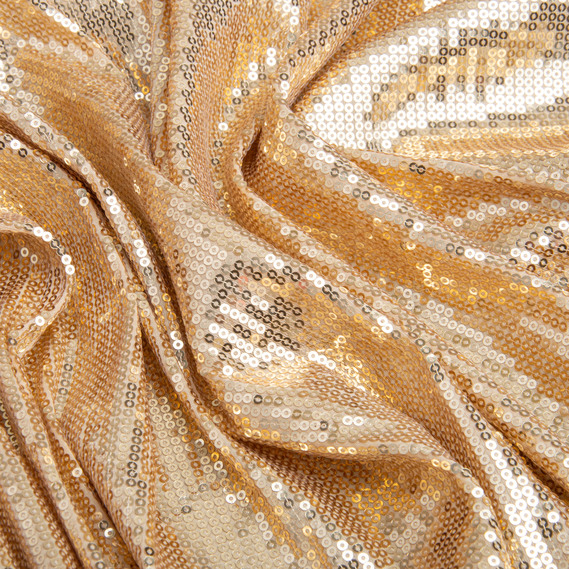 Sequin knit fabric 140 cm wide 195 g/m2, suitable for evening dresses, suits, skirts, and stage wear золото, фото 3