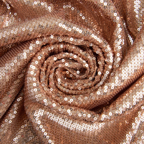 Ткань трикотаж пайетки 140 см 195 гр/м2, для вечерних платьев, костюмов, юбок и сценической одежды мідь, фото 1